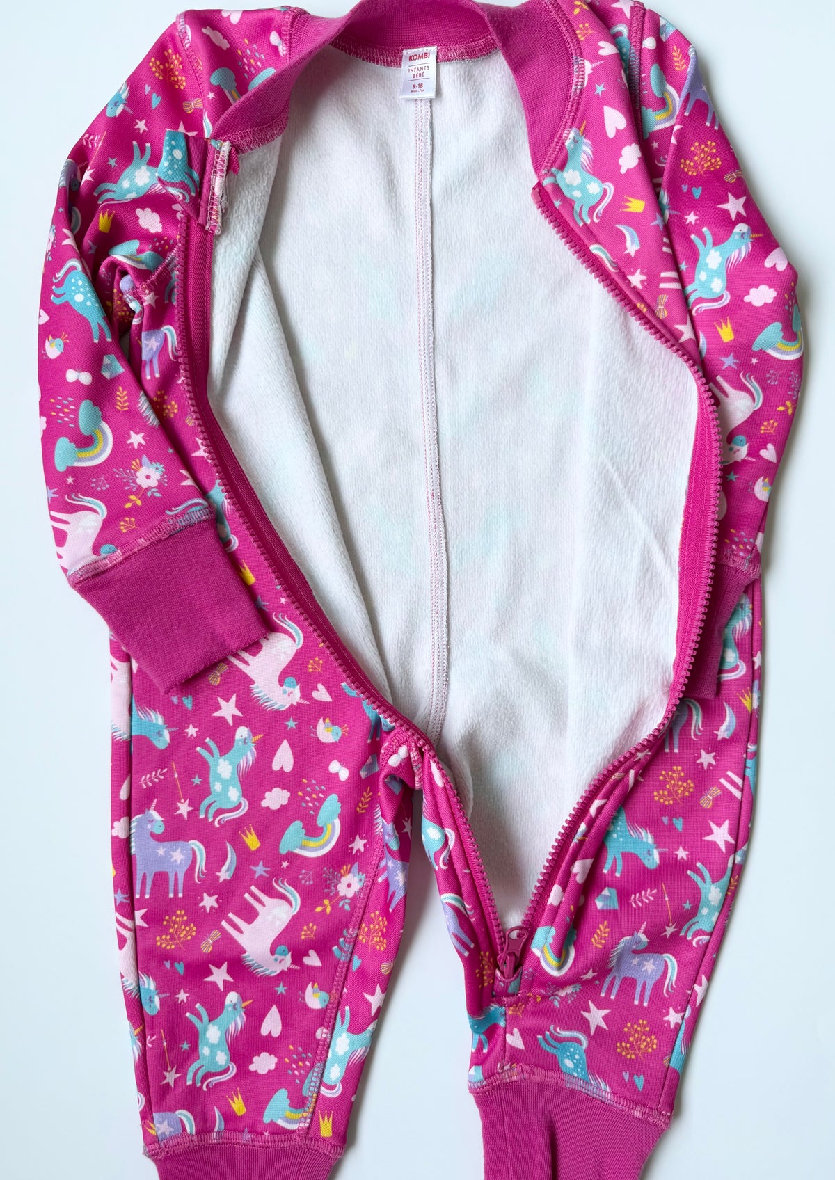 Kombi Pink Unicorns One Peice Base Layer (9-18 Months)