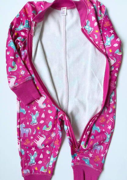 Kombi Pink Unicorns One Peice Base Layer (9-18 Months)