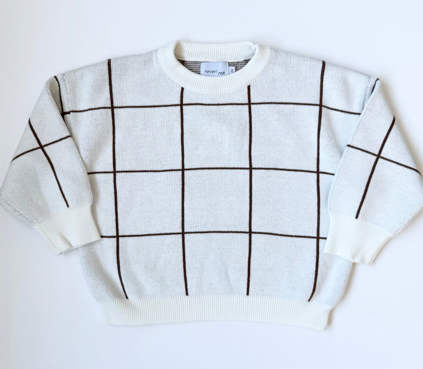 Never/Not White & Brown Grid Sweater (2T)