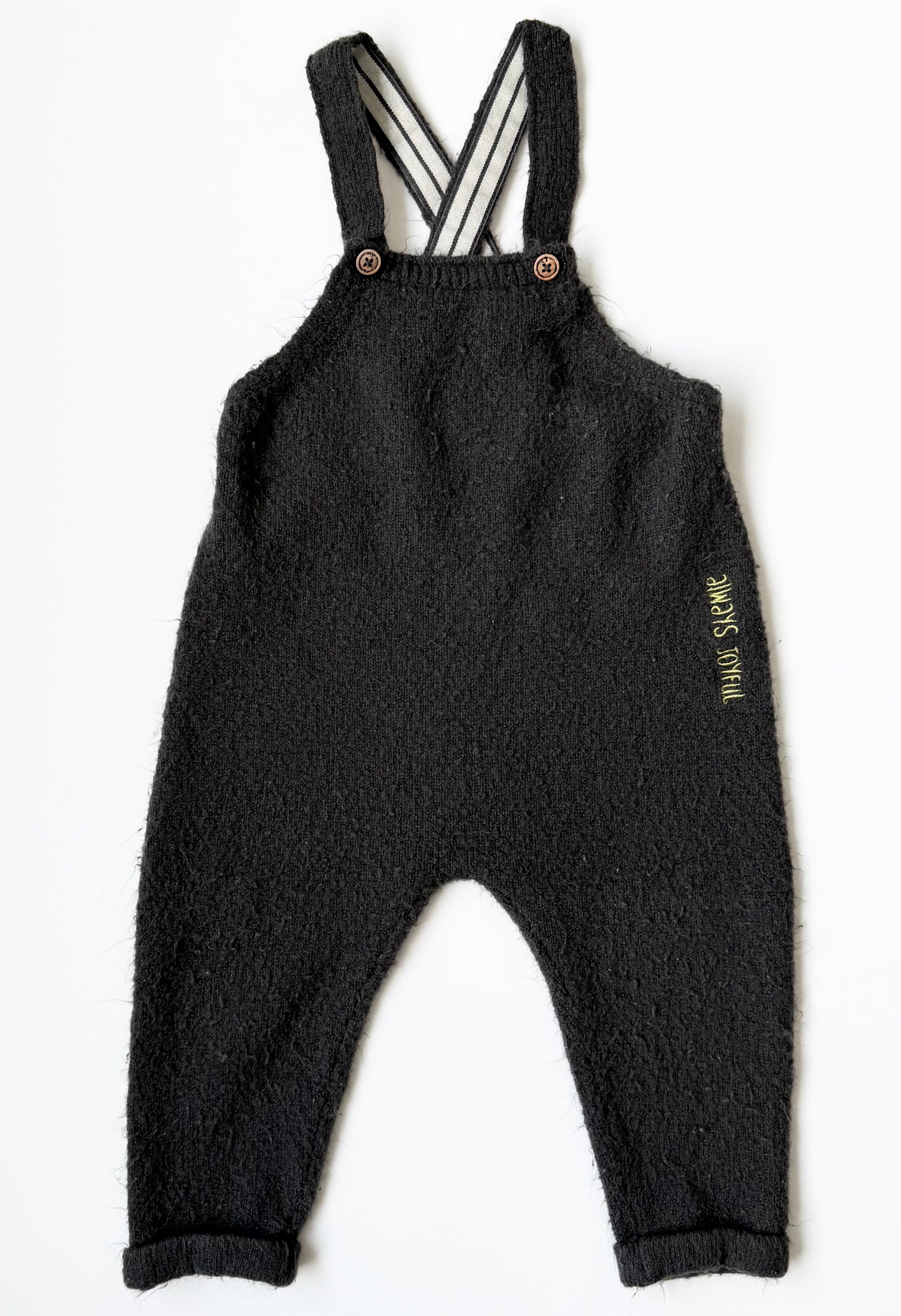 Zara Dark Grey Fuzzy Knit “Always Joyful”Overalls (18-24 Months)