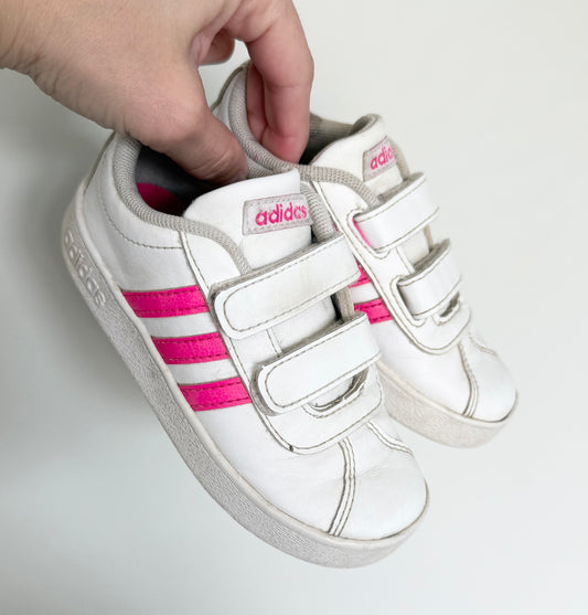 Adidas VL Court 2.0 White & Pink Stripe Velcro Sneakers (8)