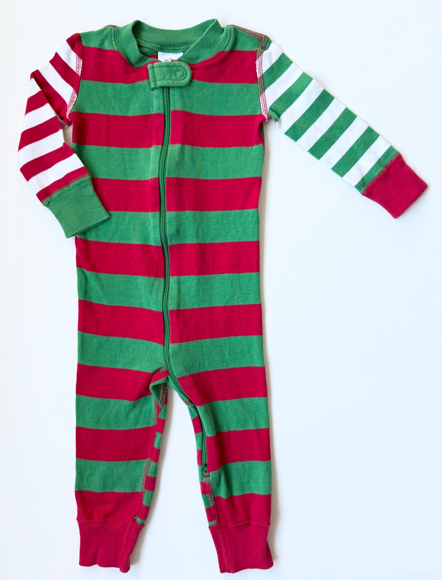 Hanna Andersson Green & Red Striped Sleeper Romper (12-18 Months)