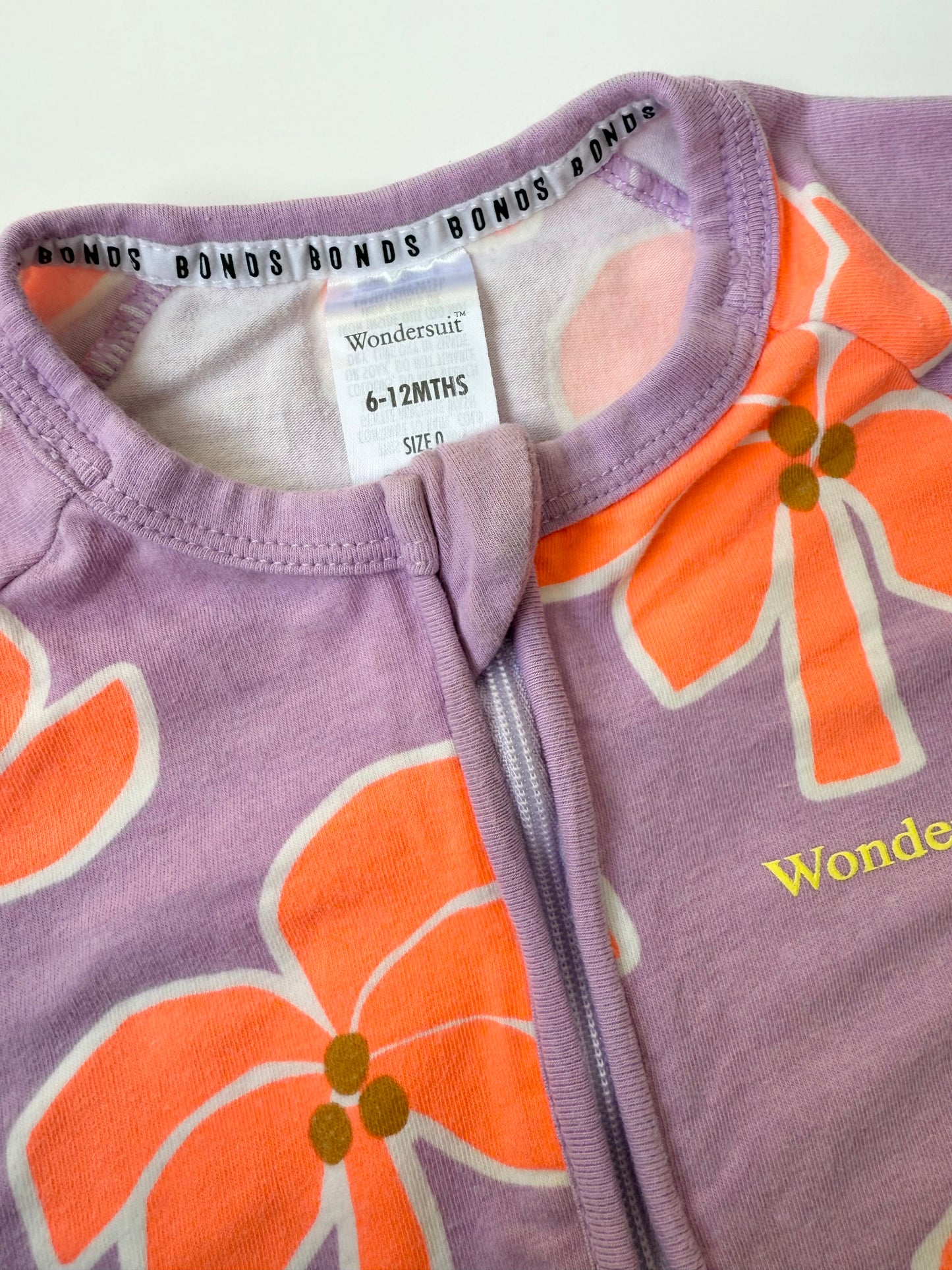 Bonds Wondersuit Purple & Orange Palm Trees Shorty Romper (6-12 Months)