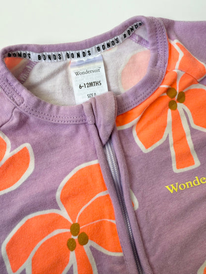 Bonds Wondersuit Purple & Orange Palm Trees Shorty Romper (6-12 Months)