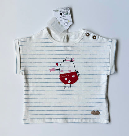 Souris Mini White & Blue Striped Birdie Short Sleeve - New (6-9 Months)