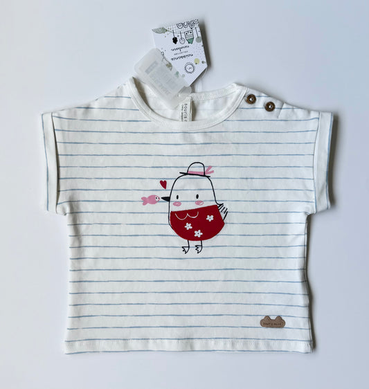 Souris Mini White & Blue Striped Birdie Short Sleeve - New (6-9 Months)
