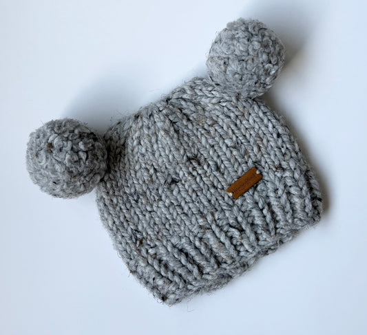 Mouton Blond Grey Knit Double Pom Beanie (0-12 Months)