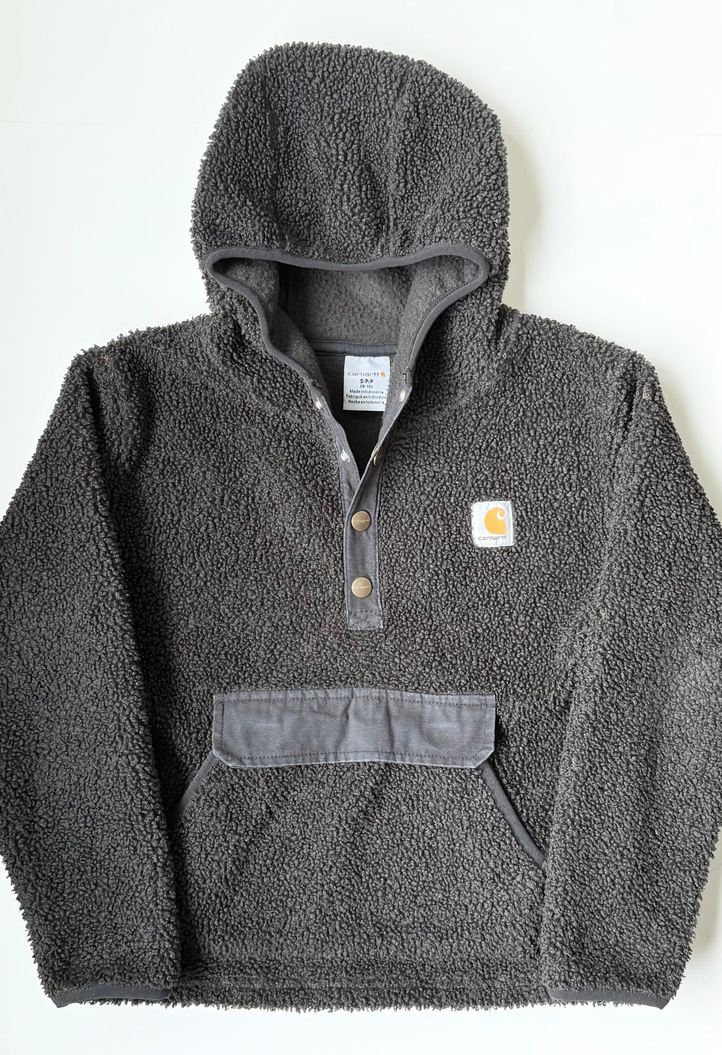 Carhartt Black Sherpa 1/4 Button Hooded Pullover - Small (8-10 Years)