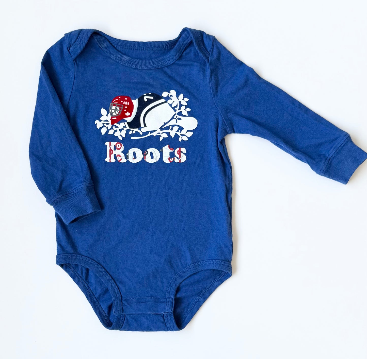 Roots Baby Blue Hockey Beaver Long Sleeve Bodysuit (6-12 Months)