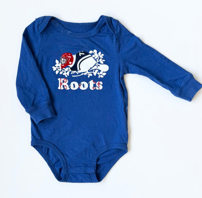 Roots Baby Blue Hockey Beaver Long Sleeve Bodysuit (6-12 Months)