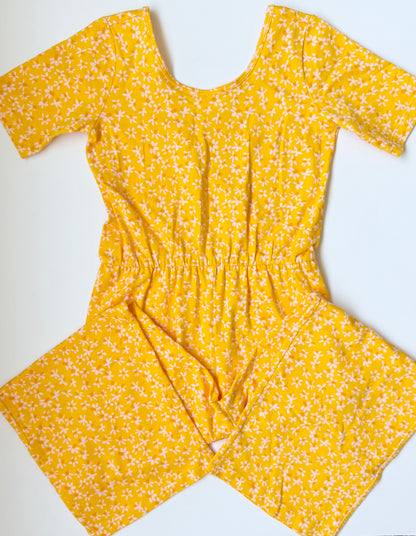Alice & Ames Yellow Short Sleeve Jumpsuit in Ziggy Petals (8 Years)