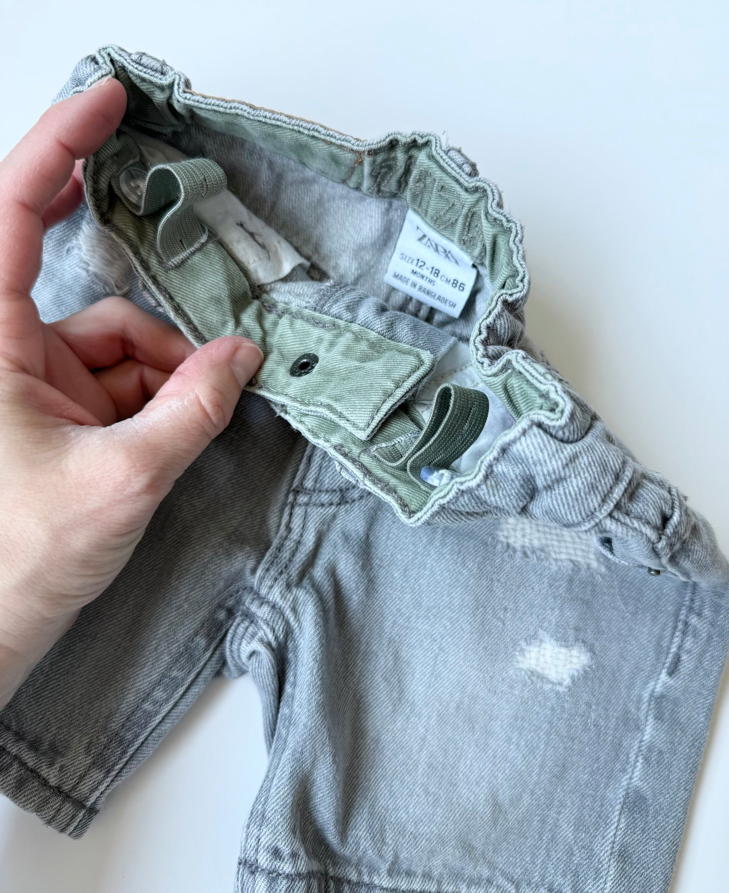 Zara Light Grey Distressed Jean Shorts (12-18 Months)