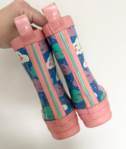 Hatley Pink & Blue Clouds Rubber Boots (7)