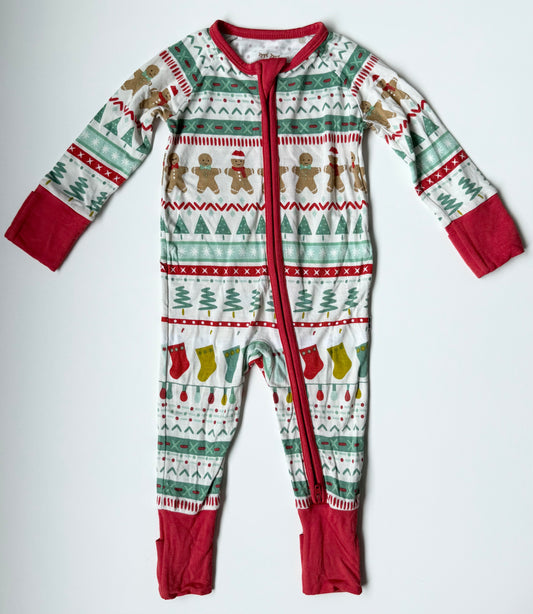 Little Sleepies Red & Green Geometric Gingerbread Men Sleeper Romper (0-3 Months)