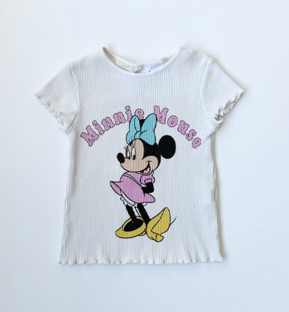 Zara Disney White Minnie Mouse Ribbed T-Shirt (2-3 Years)