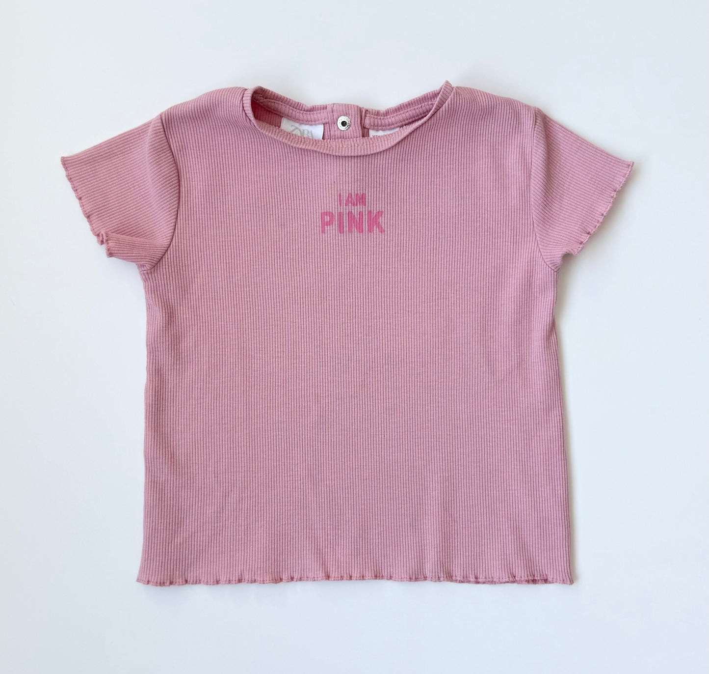 Zara Pink Ribbed “I Am Pink” Lettuce Hem T-Shirt (2-3 Years)