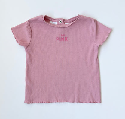Zara Pink Ribbed “I Am Pink” Lettuce Hem T-Shirt (2-3 Years)