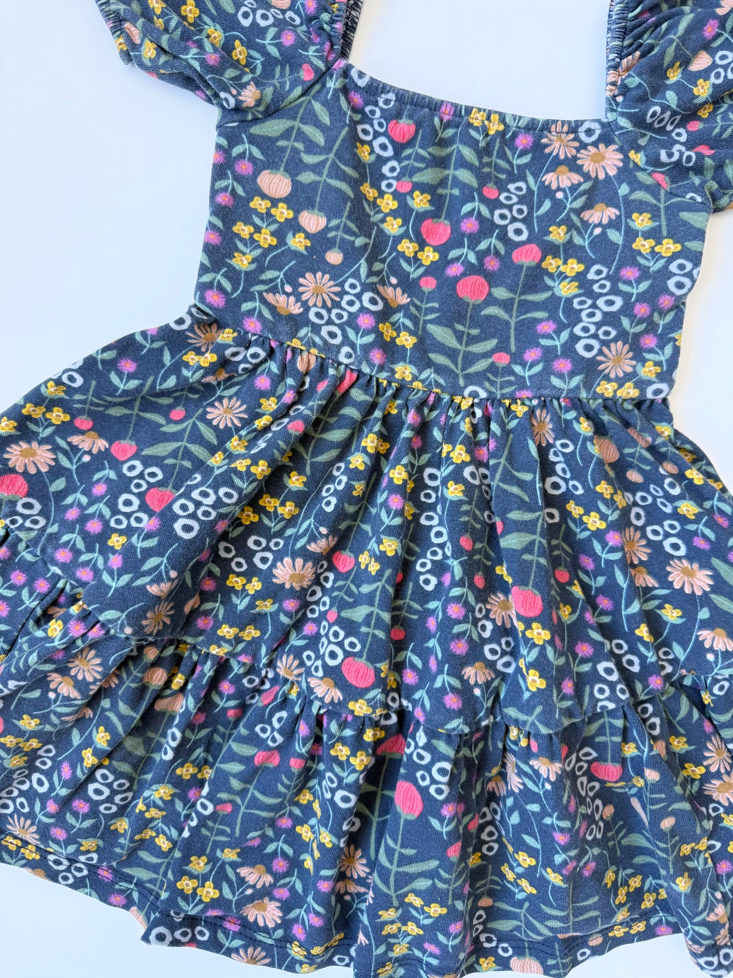 Alice + Ames Blue Floral Short Puff Sleeve Tiered Juliet Dress (3T)
