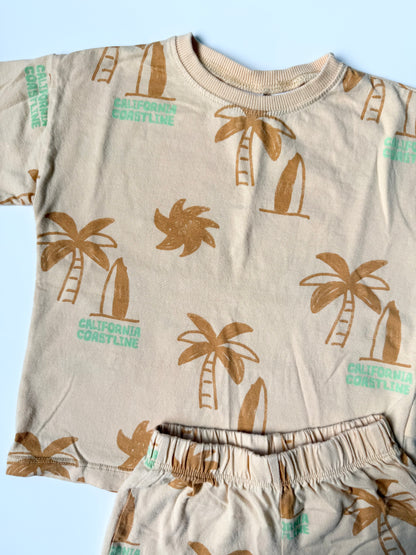 Zara Light Orange “California Coastline” Palm Trees T-Shirt & Shorts Matching Set (3 Years)