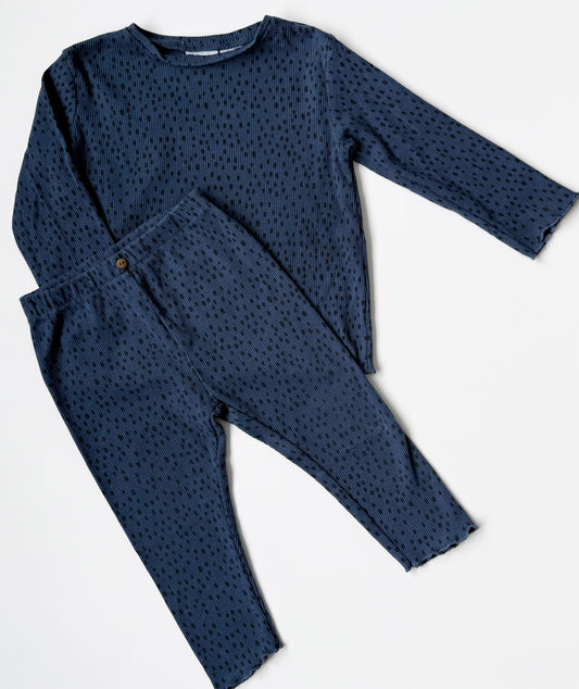 Zara Blue & Black Speckled Ribbed Long Sleeve & Leggings Set (12-18 Months)