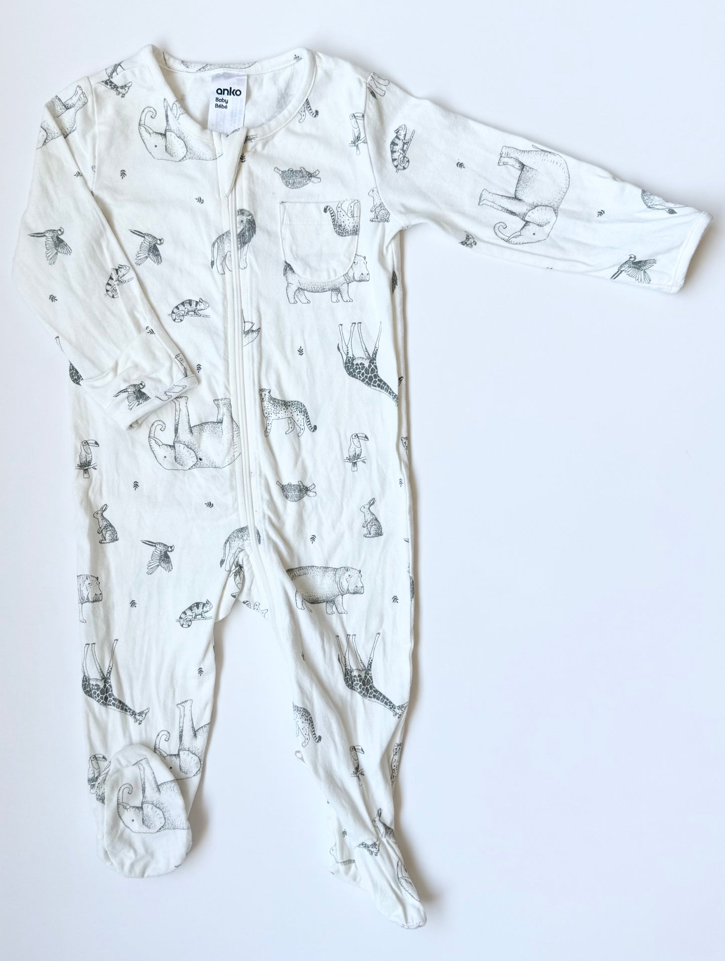 Anko White Safari Animals Sleeper (3-6 Months)