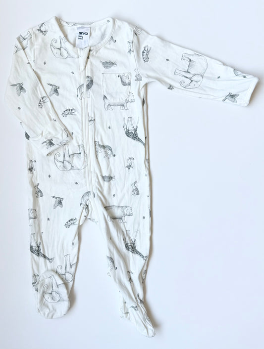 Anko White Safari Animals Sleeper (3-6 Months)