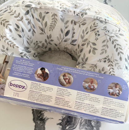 Boppy Original Feeding & Infant Support Pillow - White & Grey Leaves