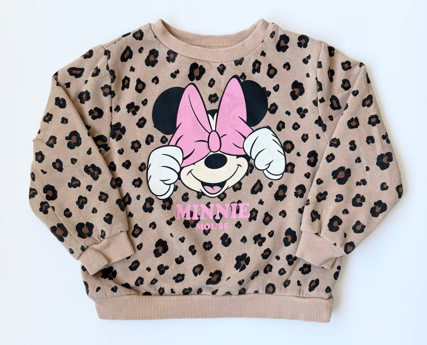 H&M x Disney Cheetah Minnie Mouse Pink Bow Sweater (2-4 Years)