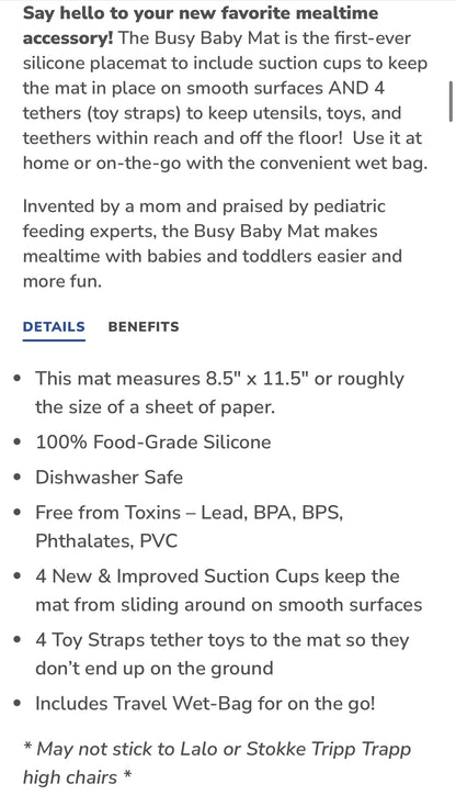 Busy Baby Placemat & Tether System in Spearmint - New