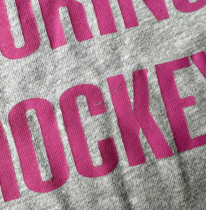 Portage & Main Pink “No Talking During Hockey” Grey Onesie (6-12 Months)